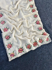 Pure White Organza Embroidery & Cutwork Border Saree