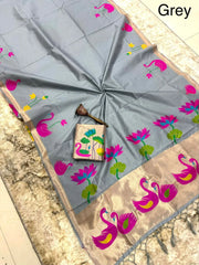 Most Trending Swan Lotus Khadi Raw SIlk Paithani Saree