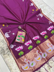 Most Trending Swan Lotus Khadi Raw SIlk Paithani Saree