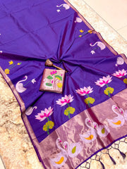 Most Trending Swan Lotus Khadi Raw SIlk Paithani Saree
