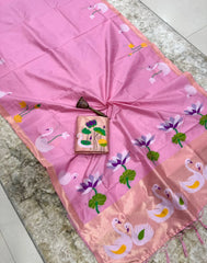 Most Trending Swan Lotus Khadi Raw SIlk Paithani Saree