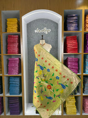 Paithani Jacquard Dupatta with Peacock (Mor) & Floral Weaving