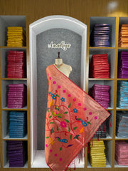 Paithani Jacquard Dupatta with Peacock (Mor) & Floral Weaving