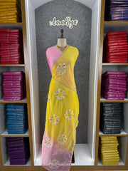 Pure Georgette Chex Embroidered Sequence Thread Work Saree