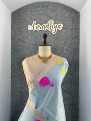 Most Trending Swan Lotus Khadi Raw SIlk Paithani Saree