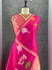 Most Trending Swan Lotus Khadi Raw SIlk Paithani Saree