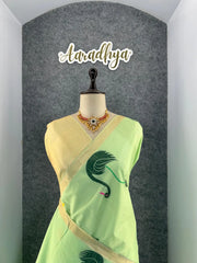 Most Trending Swan Lotus Khadi Raw SIlk Paithani Saree