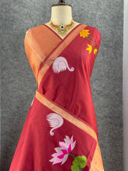 Most Trending Swan Lotus Khadi Raw SIlk Paithani Saree