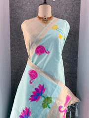 Most Trending Swan Lotus Khadi Raw SIlk Paithani Saree