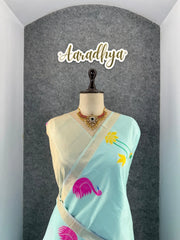 Most Trending Swan Lotus Khadi Raw SIlk Paithani Saree