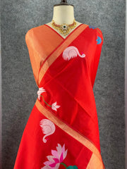 Most Trending Swan Lotus Khadi Raw SIlk Paithani Saree