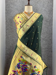 Peacock Pallu & Gold Zari Border Paithani Silk Saree