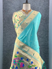 Peacock Pallu & Gold Zari Border Paithani Silk Saree