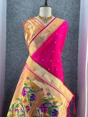 Peacock Pallu & Gold Zari Border Paithani Silk Saree