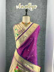 Peacock Pallu & Gold Zari Border Paithani Silk Saree