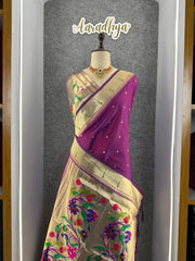 Peacock Pallu & Gold Zari Border Paithani Silk Saree