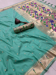 Peacock Pallu & Gold Zari Border Paithani Silk Saree