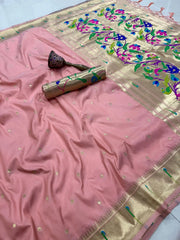 Peacock Pallu & Gold Zari Border Paithani Silk Saree