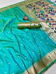 Peacock Pallu & Gold Zari Border Paithani Silk Saree