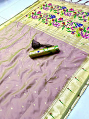 Peacock Pallu & Gold Zari Border Paithani Silk Saree