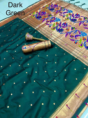 Peacock Pallu & Gold Zari Border Paithani Silk Saree