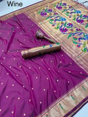 Peacock Pallu & Gold Zari Border Paithani Silk Saree