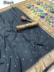 Peacock Pallu & Gold Zari Border Paithani Silk Saree