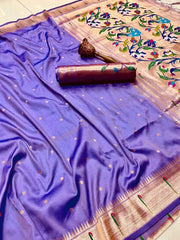 Peacock Pallu & Gold Zari Border Paithani Silk Saree