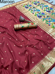 Peacock Pallu & Gold Zari Border Paithani Silk Saree