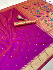 Peacock Pallu & Gold Zari Border Paithani Silk Saree