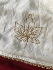 Pure Chinnon Leaf Embroidery & Golden Lace Border Saree