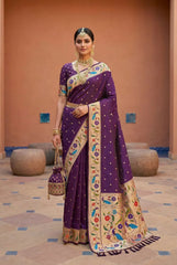 Lotus Paithani Silk Meenakari Swan Border Saree