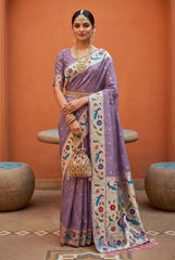Lotus Paithani Silk Meenakari Swan Border Saree