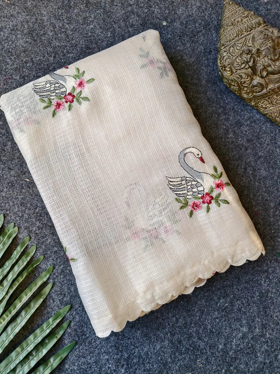 Pure Kota Doriya Swan Embroidery Saree