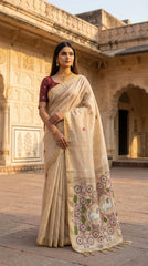 Pichwai Cow Soft Muga Cotton Pallu Saree