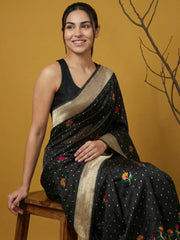Organza Jamdani Dark Shades Designer Saree