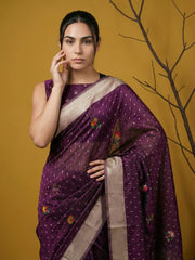 Organza Jamdani Dark Shades Designer Saree