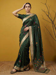 Organza Jamdani Dark Shades Designer Saree