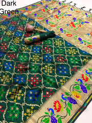 Pure Soft Silk Bandhani Patola Fusion Paithani Saree