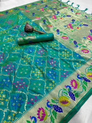 Pure Soft Silk Bandhani Patola Fusion Paithani Saree