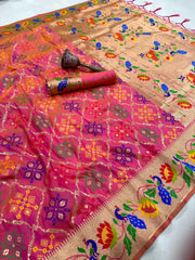 Pure Soft Silk Bandhani Patola Fusion Paithani Saree