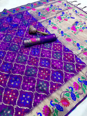 Pure Soft Silk Bandhani Patola Fusion Paithani Saree