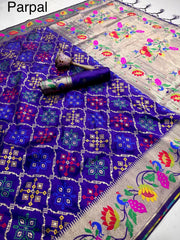 Pure Soft Silk Bandhani Patola Fusion Paithani Saree