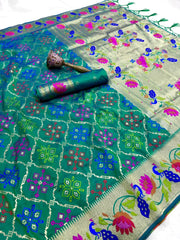 Pure Soft Silk Bandhani Patola Fusion Paithani Saree