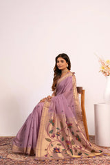 Soft Pure Muga Cotton Paithani Saree