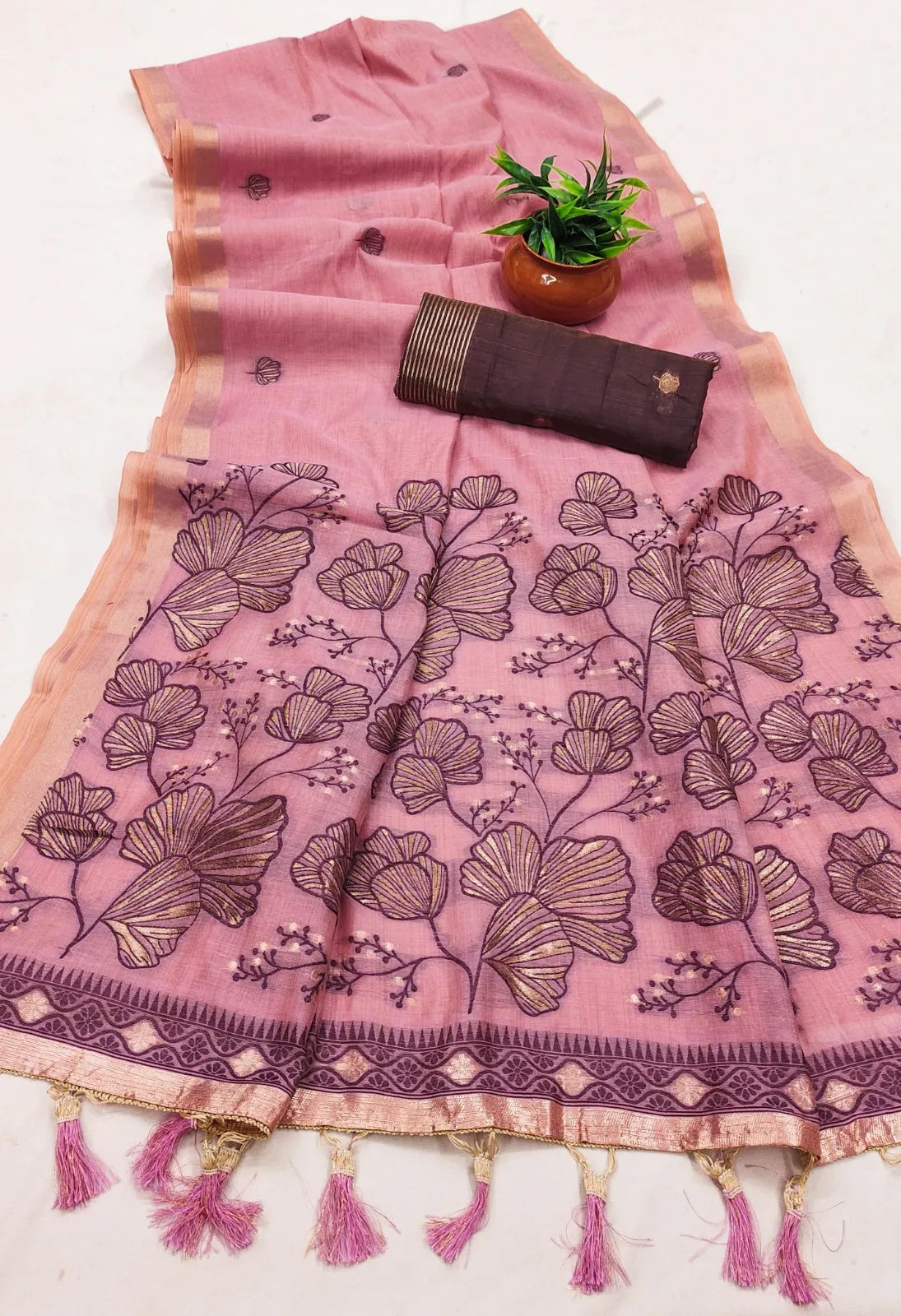 Soft Pure Muga Cotton Rich Flowery Pallu Saree