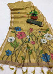 Premium Soft Muga Cotton Rich Flowery Pallu Saree