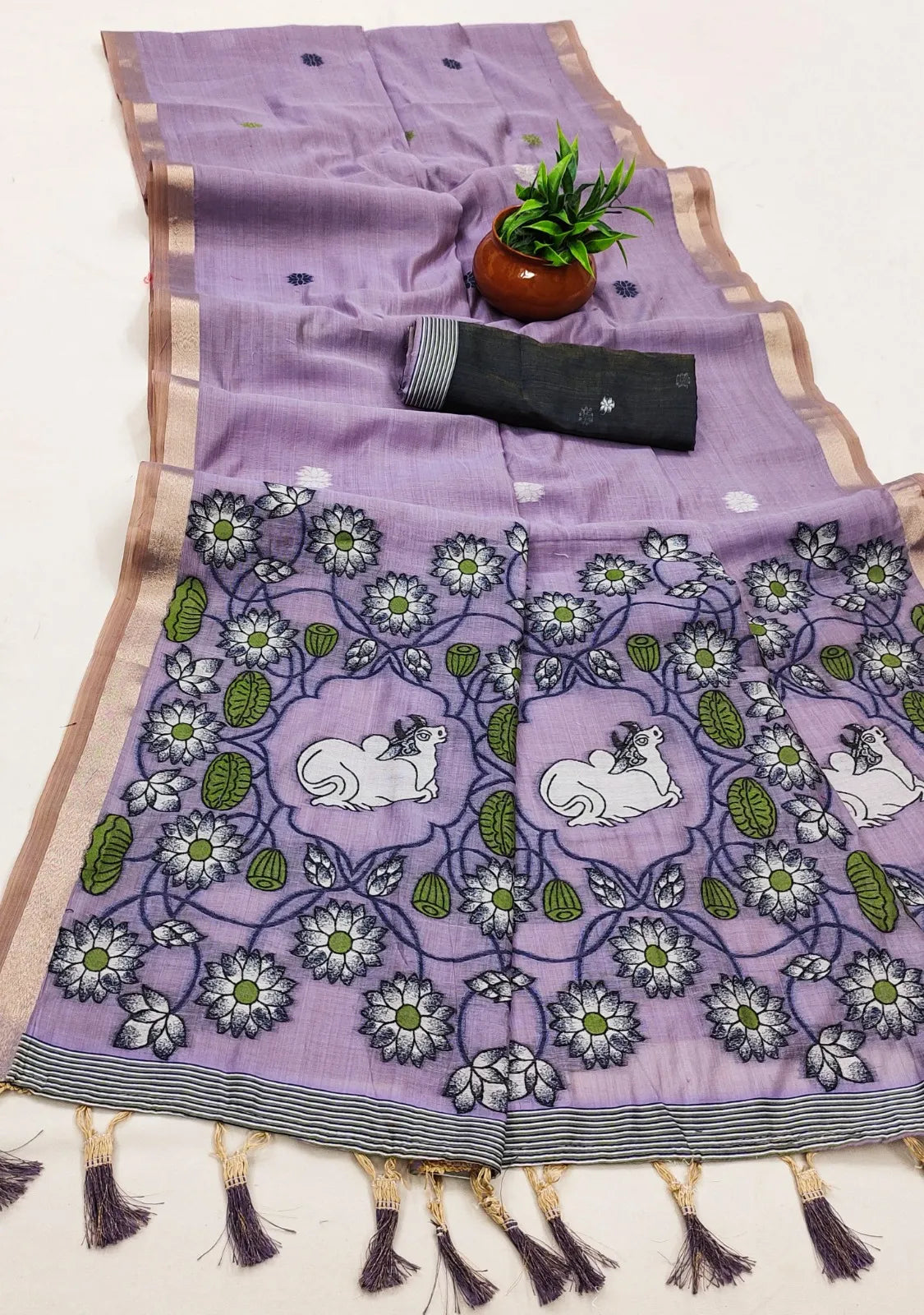Pichwai Cow Soft Muga Cotton Pallu Saree