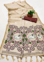 Pichwai Cow Soft Muga Cotton Pallu Saree