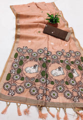 Pichwai Cow Soft Muga Cotton Pallu Saree